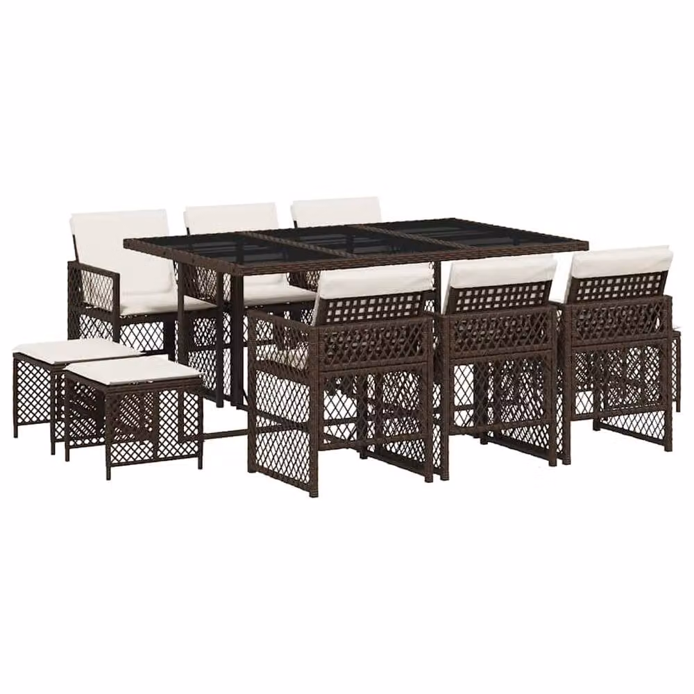 Berkfield Home 11 Piece Brown Poly Rattan Garden Dining Set with Cushions – 2