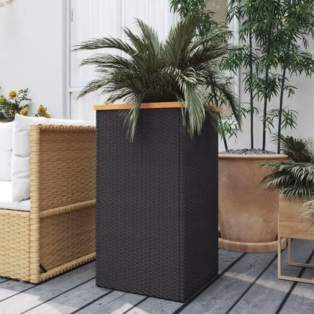 Berkfield Home Black Poly Rattan Planter W/D/H: 40 x 40 x 80 cm – 1