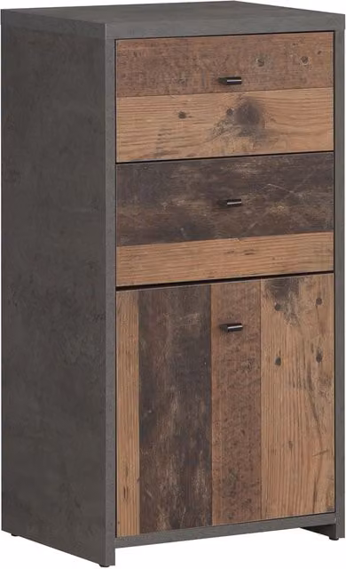 Furniture To Go Industrial Style Storage Cabinet with 2 Drawers and 1 Door in Grey and Brown Wood