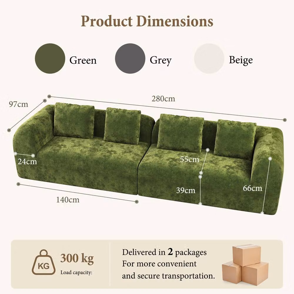 Dprodo Modular L-Shape Chenille Sectional Sofa in Green with Scatter Cushions – 2