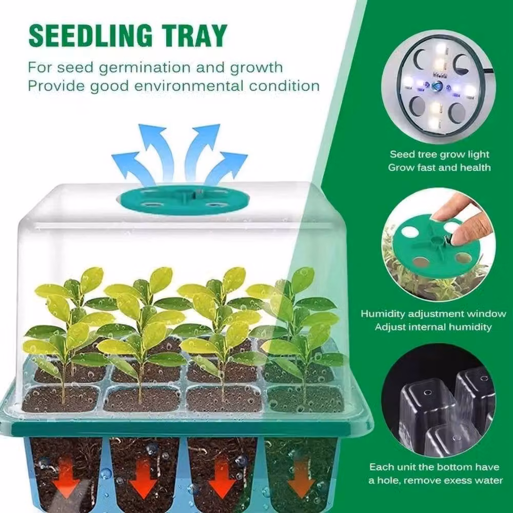 NESTLUNE 6-Piece Green Seed Starter Kit with LED Grow Light for Indoor Plants – 3