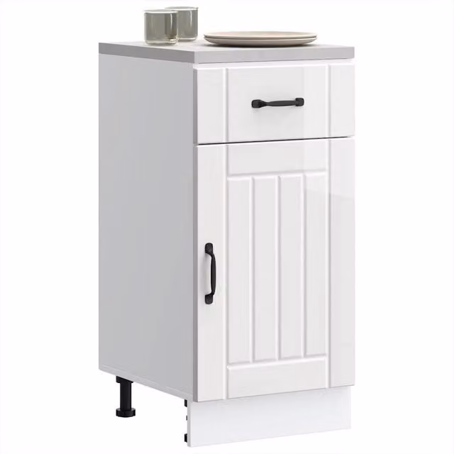 Berkfield Home Lucca Kitchen Base Cabinet in High Gloss White Engineered Wood, H 81.5 x W 46.0 x D 40.0 cm