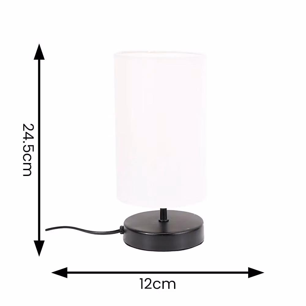 ValueLights Francis Pair of Black Dimmable Touch Table Lamps with White Fabric Shades – 3
