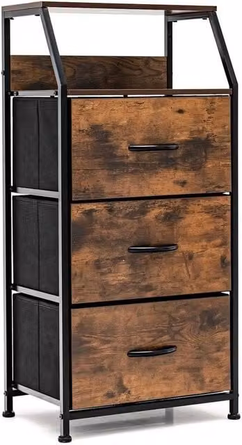 VOGREX Industrial 3 Fabric Drawer Storage Dresser in Brown – 1