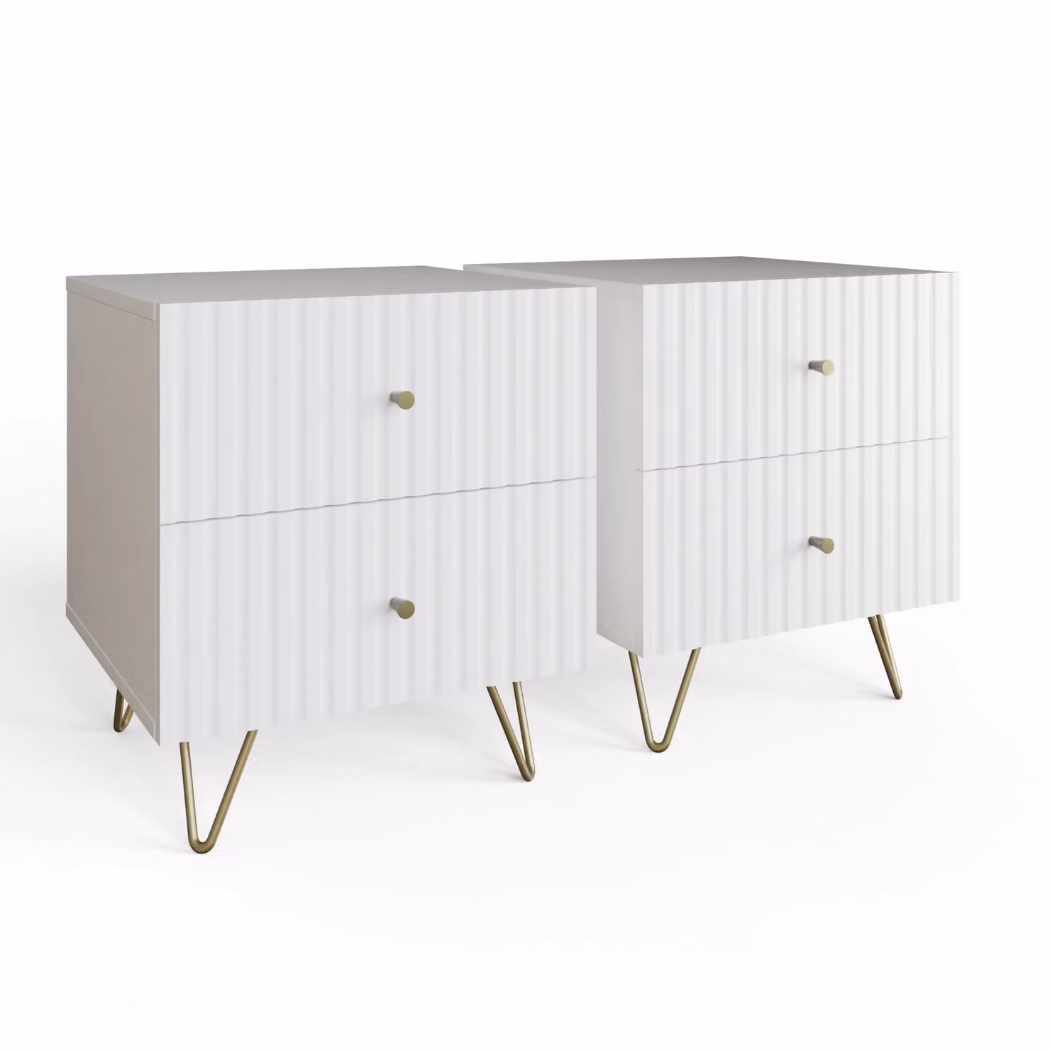 GFW Thalia White Ribbed Pair of 2 Drawer Bedside Tables – 2