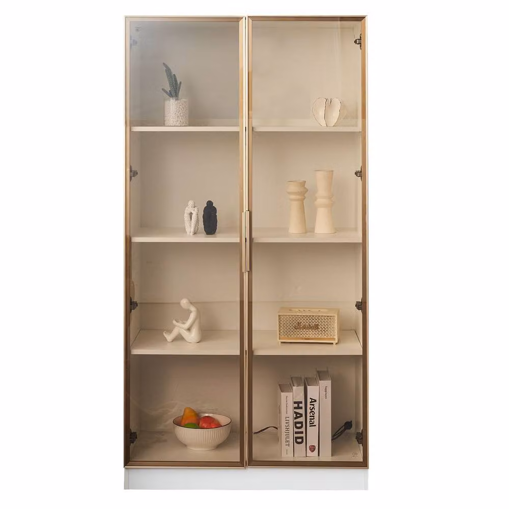 Tokpiedi Modern Freestanding Glass Display Showcase Cabinet with Integrated LED Lighting in White and Multicolour – 2