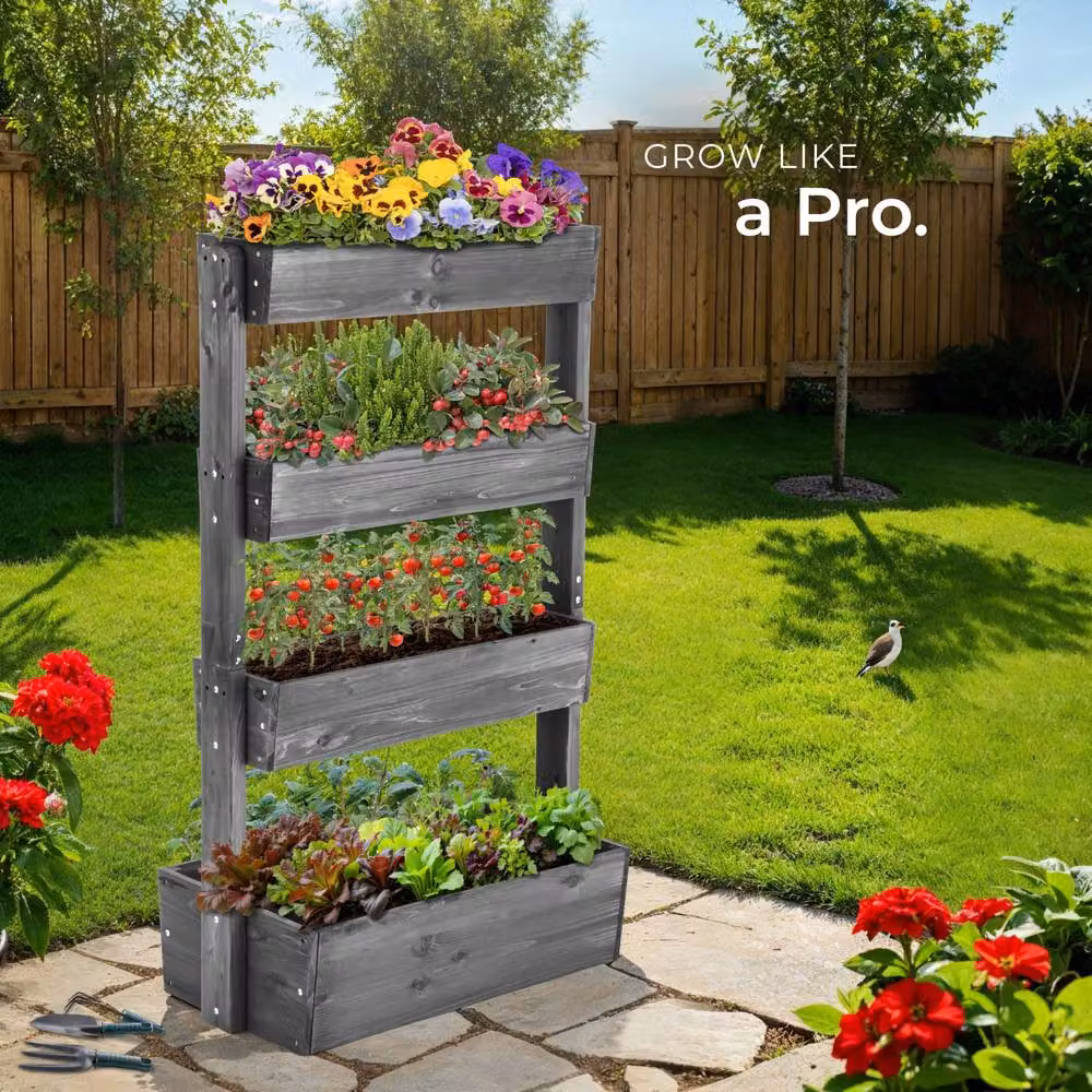 tectake Wooden Raised Bed Planter in Grey, W/D/H: 140 x 45 x 45 cm – 8