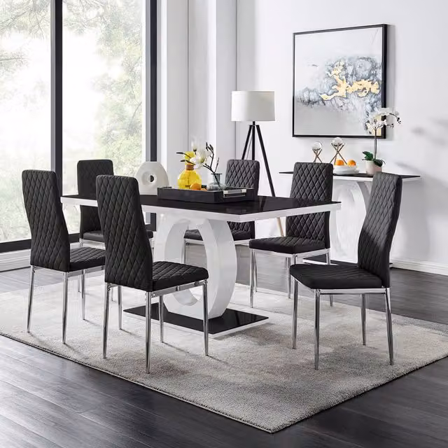 FurnitureboxUK Giovani Rectangular Dining Table and 6 Milan Chairs Set in White High Gloss and Black Glass – 9