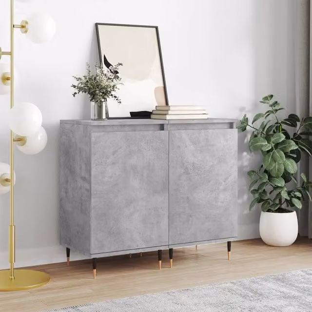 Berkfield Home Set of 2 Modern Sideboards in Concrete Grey and Black, W/D/H: 40 x 35 x 70 cm – 1