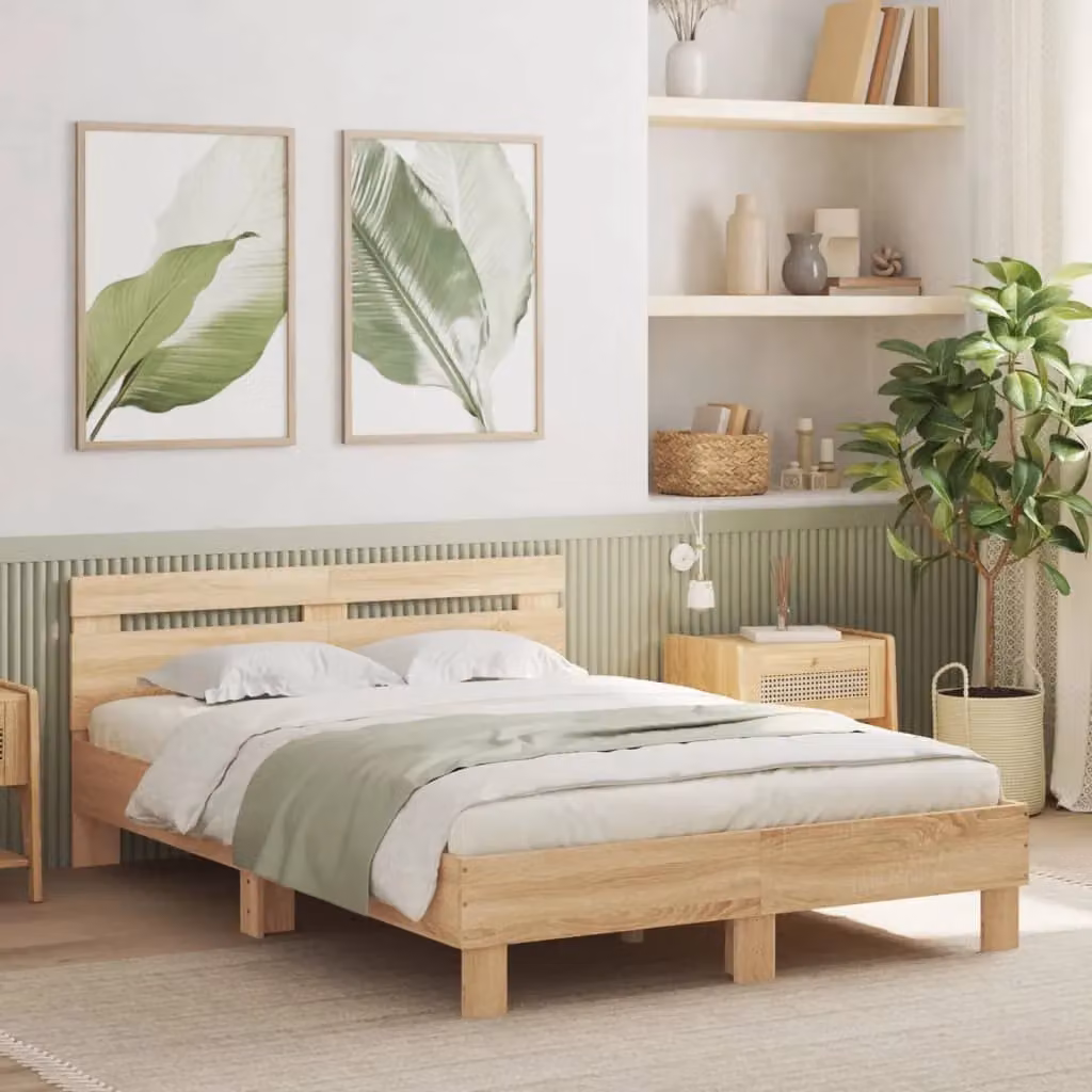 Berkfield Home Sonoma Oak Double Bed Frame in Brown, W: 135 cm, L: 190 cm – 2