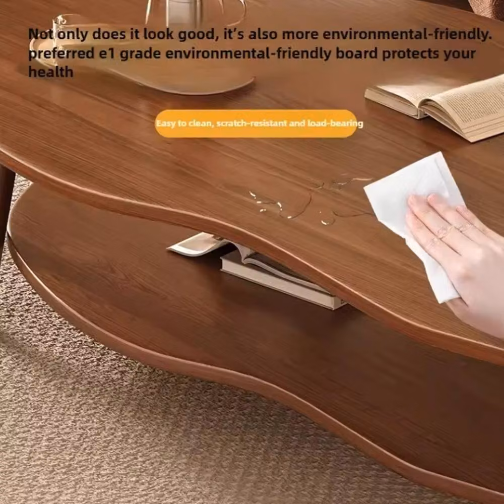 FORGEVIO Modern 2-Layer Oval Cloud Coffee Table in Brown Wood – 4