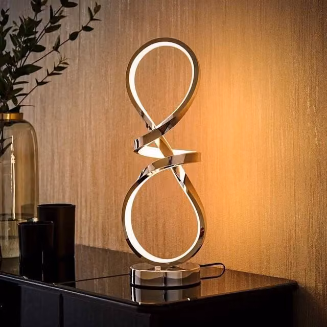 SPETLEK Integrated LED Swirl Table Lamp in Silver with Warm White Touch Control and Dimmable Function