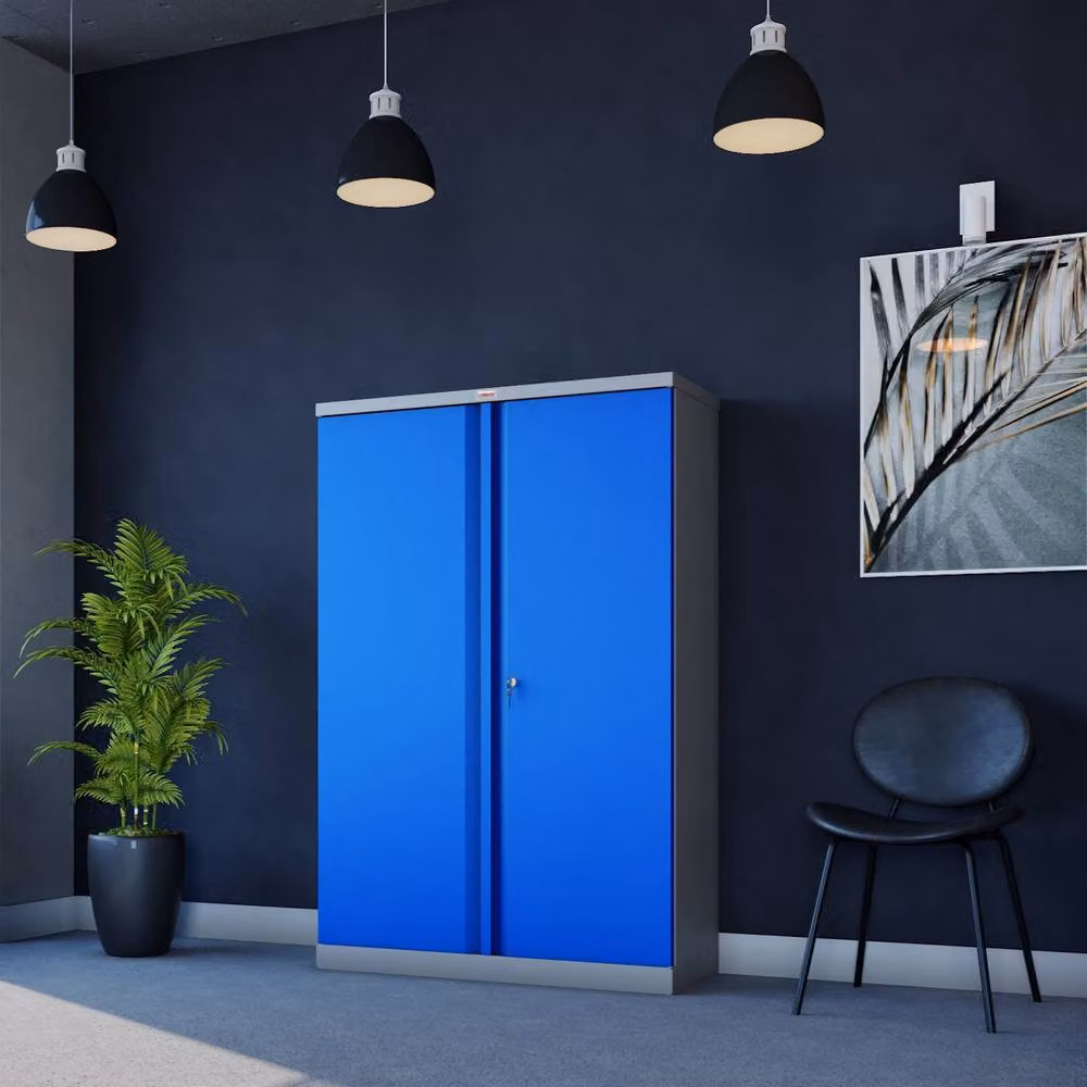 Phoenix Safe Company SCL1491GBK Steel Storage Cupboard in Grey and Blue with Key Lock, H 140 cm x W 100 cm x D 30 cm – 4