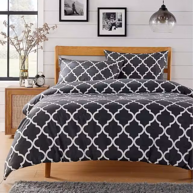 NewEdgeBlinds Moroccan Printed Duvet Set, Grey, W: 140 cm, L: 200 cm