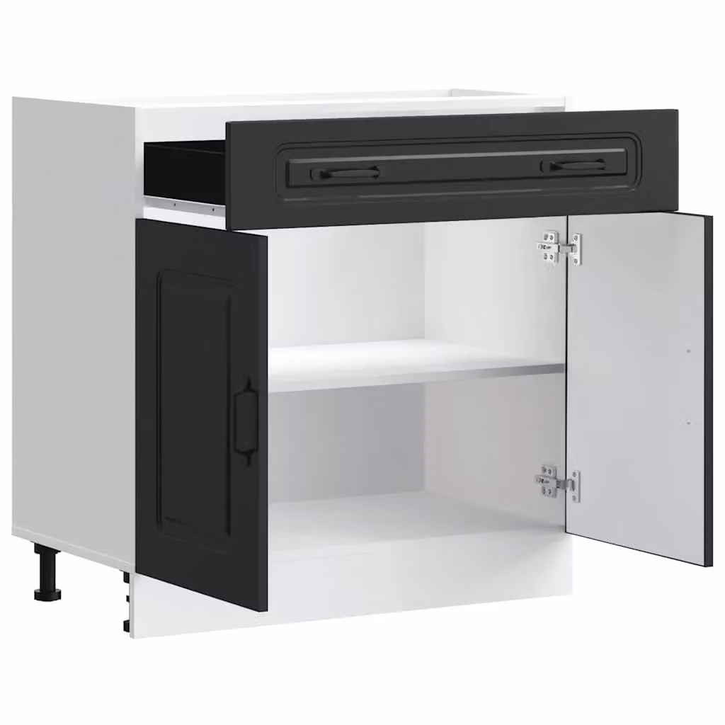 Berkfield Home Kalmar Black Matt Kitchen Base Cabinet with Hinged Doors and Internal Shelves – 4