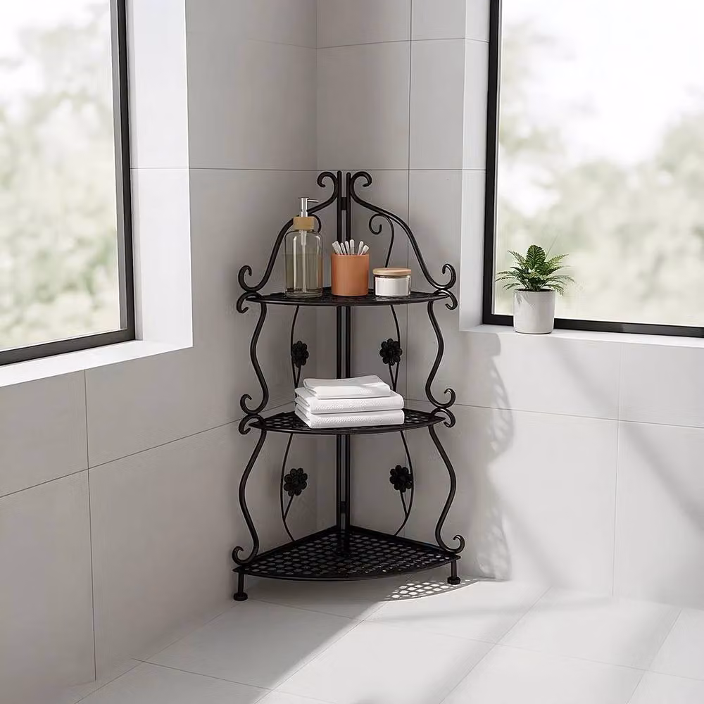 KORVIXA 3-Tier Metal Plant Stand, Black Matt Garden Flower Display Rack, H 83.0 cm x W 40.0 cm x D 34.5 cm – 2