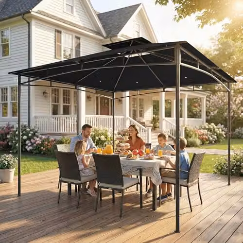 Outsunny Garden Gazebo with 2-Tier Hip Roof and Metal Frame, Black, W: 300 cm, D: 300 cm, H: 285 cm – 6