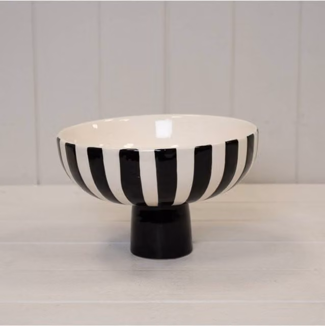 KDMD Modern Striped Ceramic Round Tabletop Bowl in Black and White