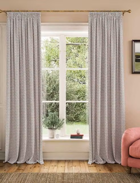 Joules Floral Foulard Blue Multicolour Pure Cotton Pencil Pleat Curtains H: 229 cm, W: 168 cm