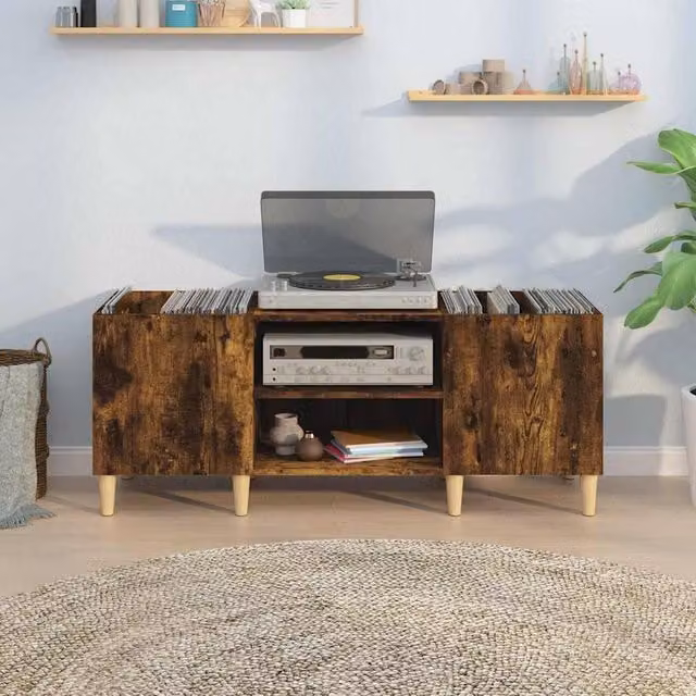 Berkfield Home Record Cabinet in Smoked Oak Brown, W/D/H: 121 x 38 x 48 cm – 1