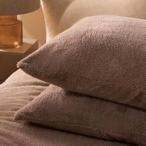 OHS 2 Pack Thermal Teddy Fleece Pillowcase Covers in Brown, Standard Size