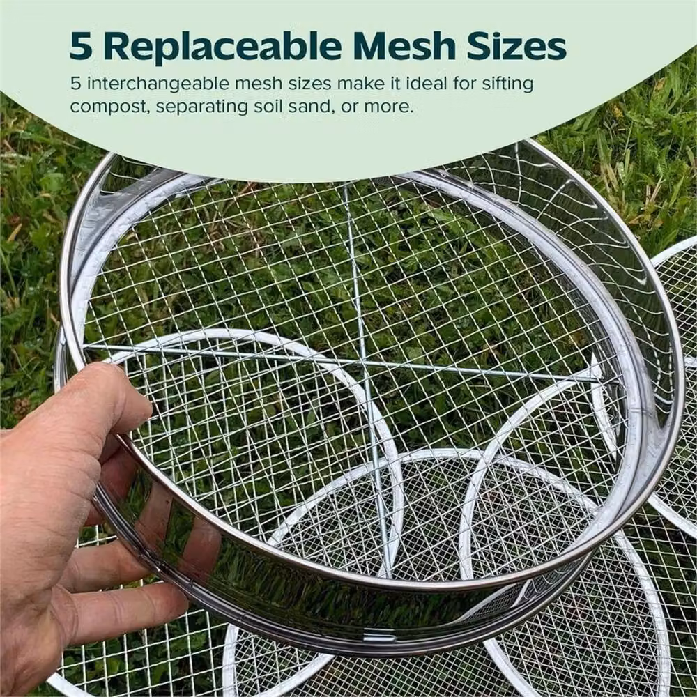 NESTLUNE Stainless Steel Garden Soil Sifter with 5 Interchangeable Meshes in Silver – 2