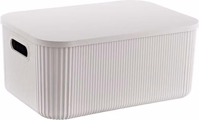 My Home Ribbed Plastic Storage Box with Lid and Handles in Grey or White