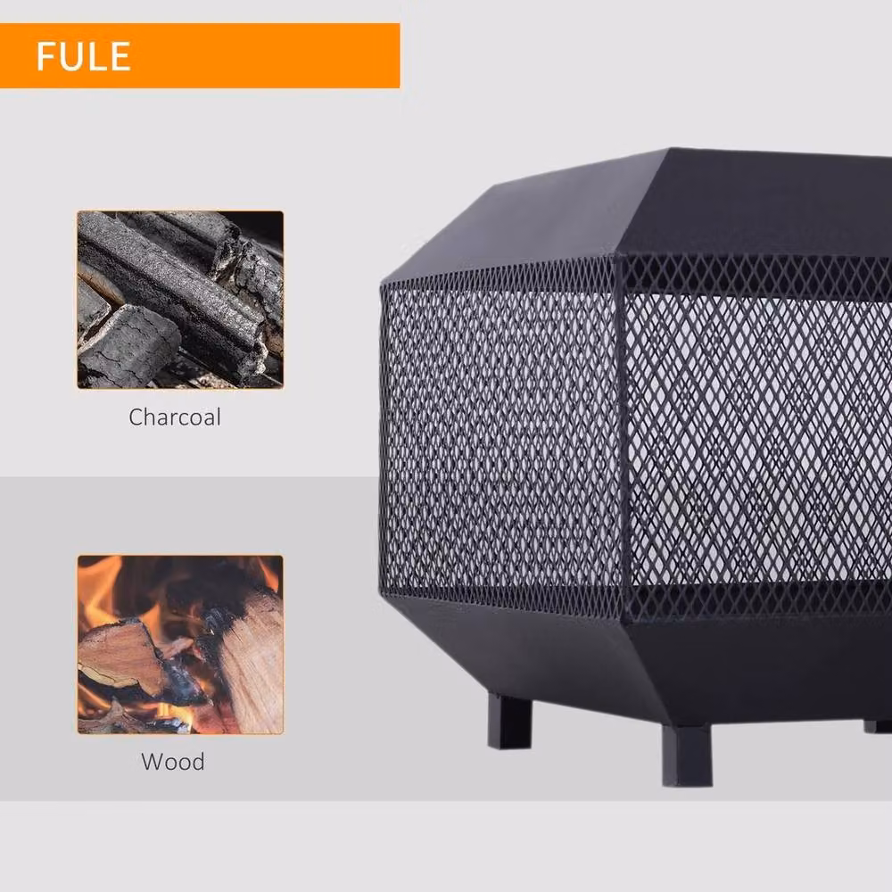 NESTLUNE Metal Firepit Brazier Garden Square Fire Bowl in Black, W: 100 cm, D: 15 cm, H: 15 cm – 2
