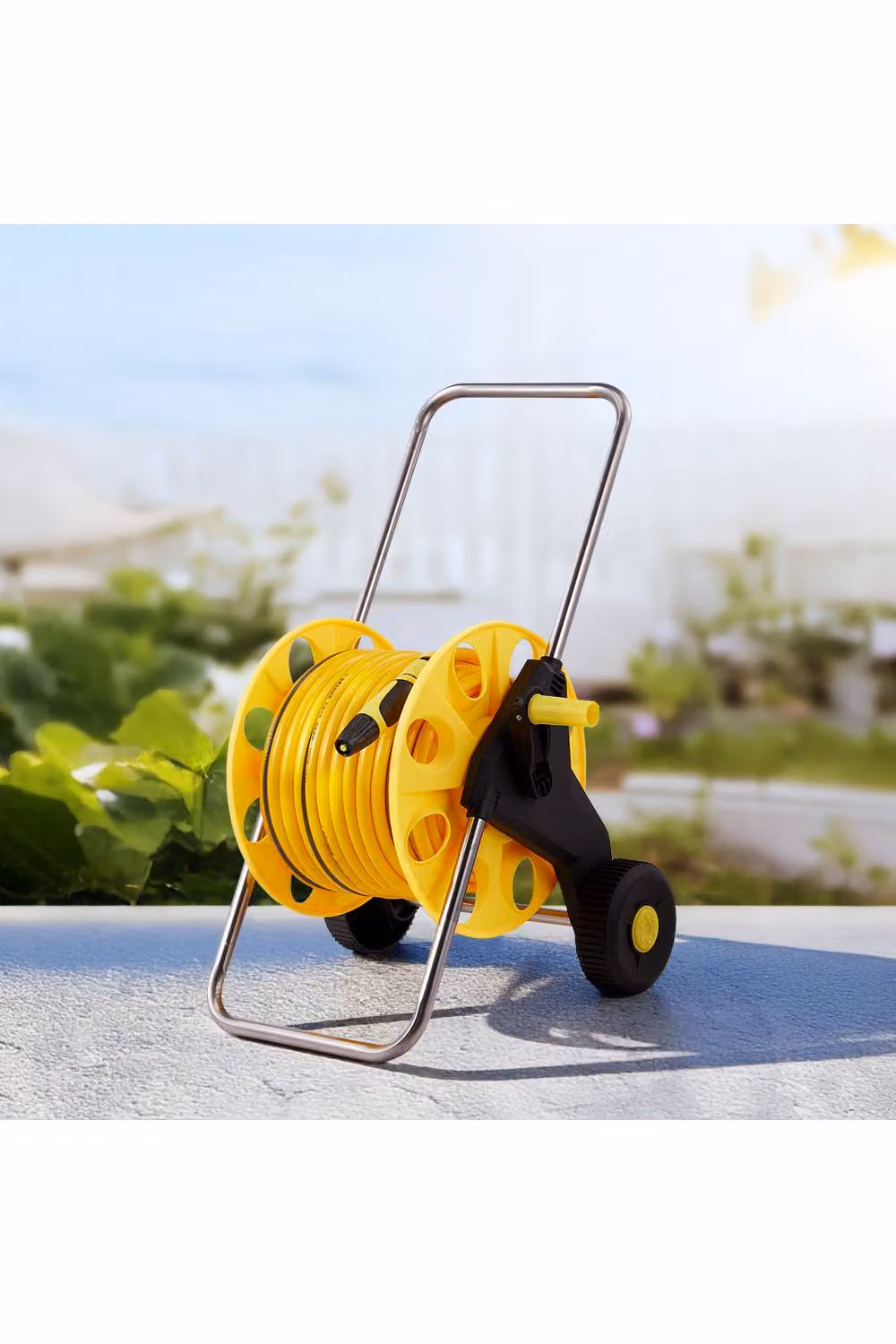 Living and Home Yellow Wheeled Garden Hose Reel Cart with 40m Hose – 2