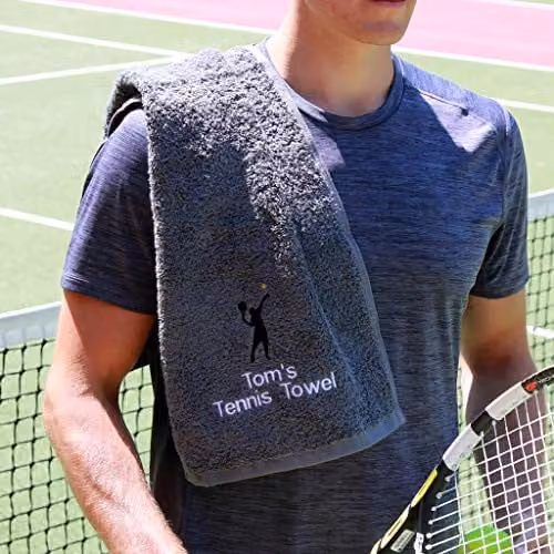 Duncan Stewart Personalised Grey Cotton Terry Sports Towel, W/D/H: 90 x 30 x 30 cm