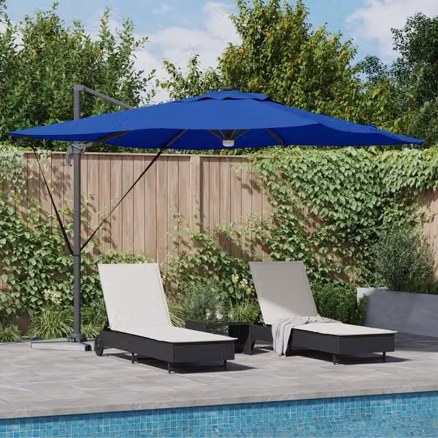 Berkfield Home Roma Cantilever Parasol with LEDs in Azure Blue, Aluminium, W/D/H: 284 x 285 x 270 cm