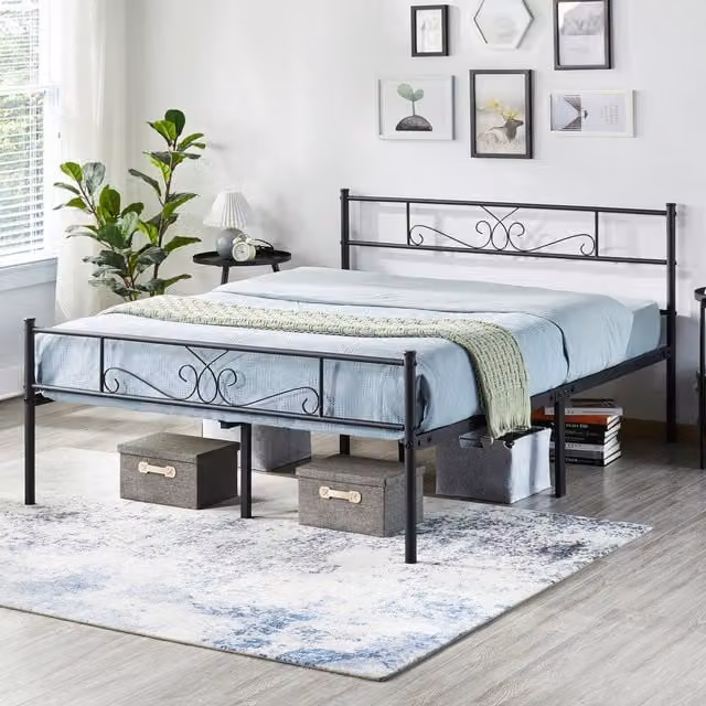 Yaheetech Industrial Metal Bed Frame in Black, 180 x 200 cm