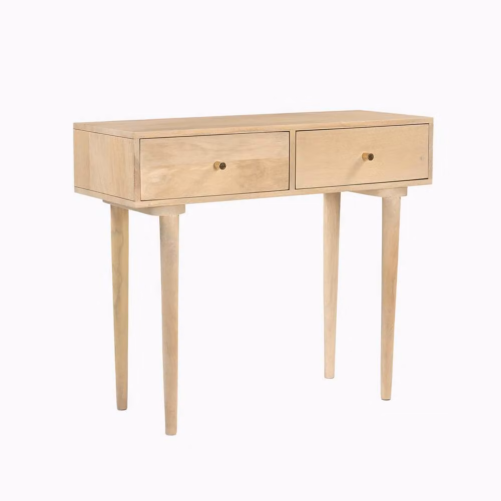 FurnitureboxUK Everest 2 Drawer Rectangle Console Table in Light Brown Oak and Mango Wood – 2
