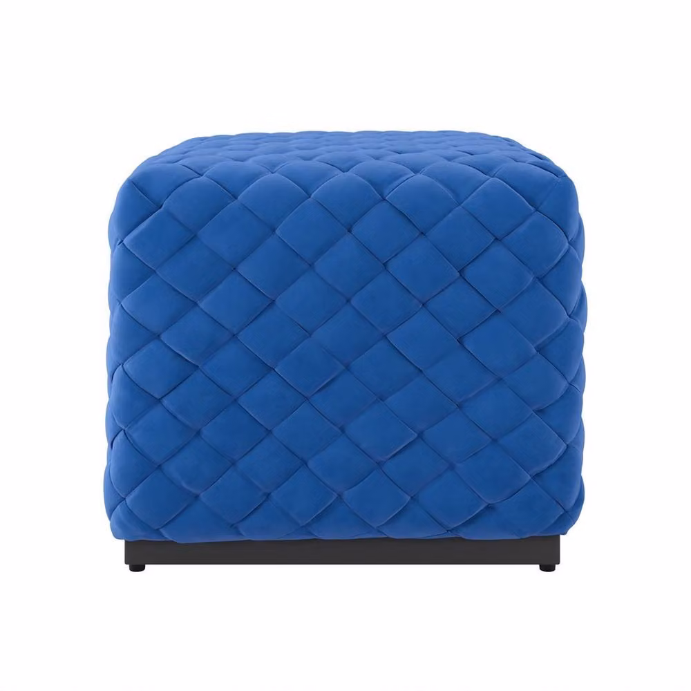 Lemon Pavilion Furniture Colline Small Cobalt Blue Velvet Pouffe with Metal Base, W: 50 cm, D: 50 cm, H: 42 cm – 2