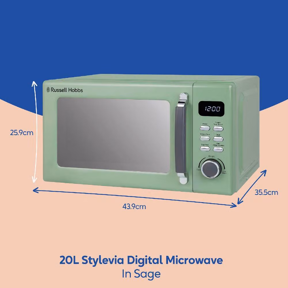Russell Hobbs RHM2026 Digital Solo Microwave, 20L, 800W, Light Green – 2