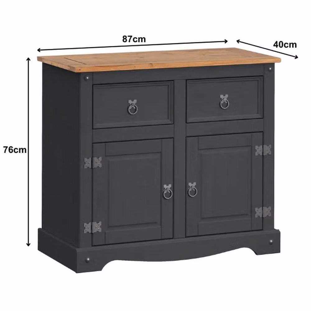 FORGEVIO Rustic Two Door Wood Sideboard in Charcoal Grey – 2
