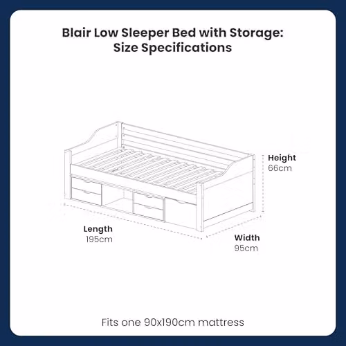 Flair Furnishings Blair Kids Single Low Sleeper Bed with Storage Drawers, Green – 2