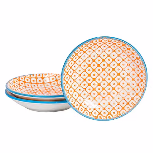 Nicola Spring Hand Printed Floral Sauce Dishes in Orange, Pack of 3, Stoneware, Diameter: 10 cm – 1