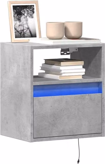 Berkfield Home Set of 2 Modern Wall Mounted TV Cabinets with LED Lighting in Matt Concrete Grey, W/D/H: 41 x 31 x 45 cm