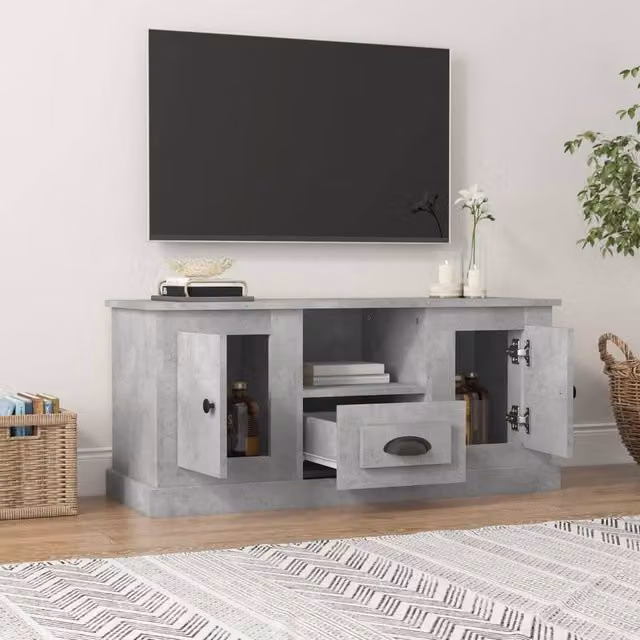 Berkfield Home TV Cabinet in Concrete Grey, W/D/H: 100 x 35.5 x 45 cm – 1