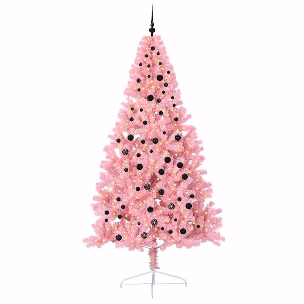 Berkfield Home Artificial Pre-lit Pink Christmas Tree with 300 LEDs, Height: 240 cm – 3