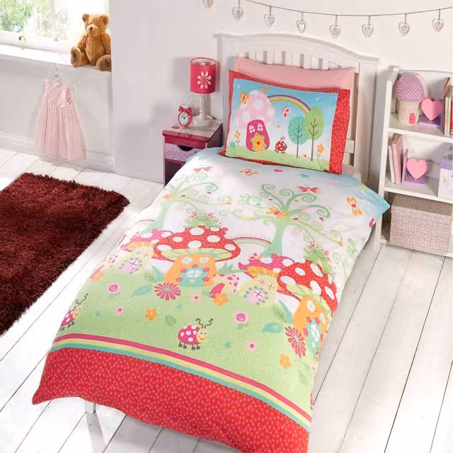 Rapport Home Enchanted Gardens Polycotton Duvet Cover and Pillowcase Set, Floral and Animal Design, Multicolour and Green, W/D/H: 200 x 200 cm and 50 x 75 cm