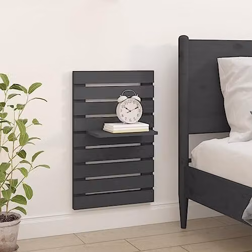 vidaXL Set of 2 Grey Solid Pine Wood Wall-Mounted Bedside Shelves – 3