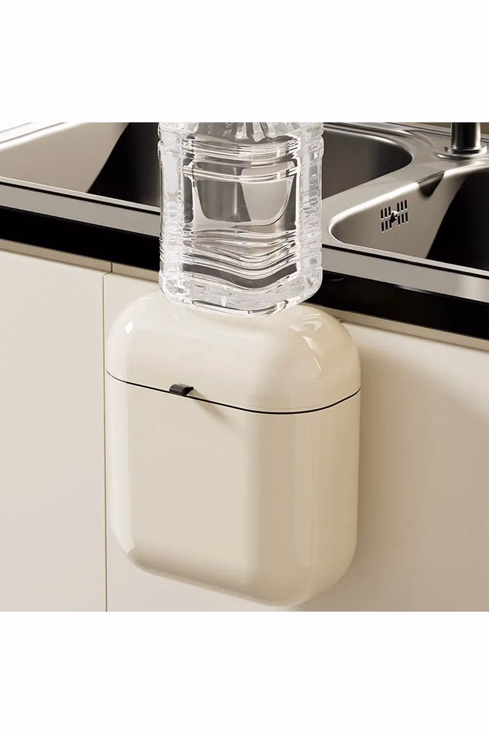 Living and Home Hanging Wall Mounted Dustbin with Flip Lid, Beige, 12L – 2