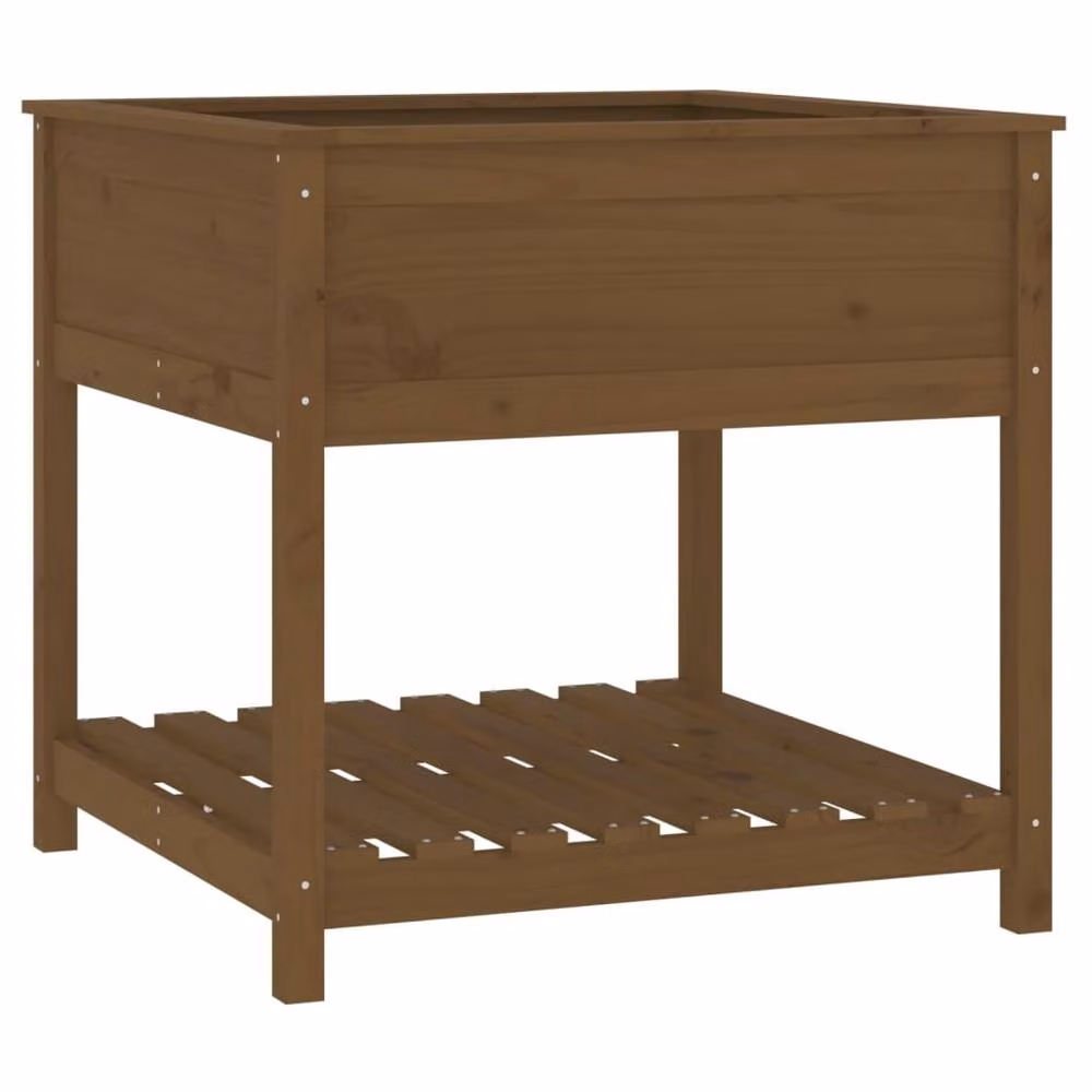 Berkfield Home Rustic Honey Brown Solid Wood Pine Planter with Shelf W/D/H: 82.5 x 82.5 x 81 cm – 2