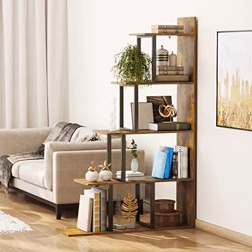 HOMCOM 5-Tier Rustic Brown Ladder Shelf Display Stand, H 160 x W 30 x D 16 cm – 5