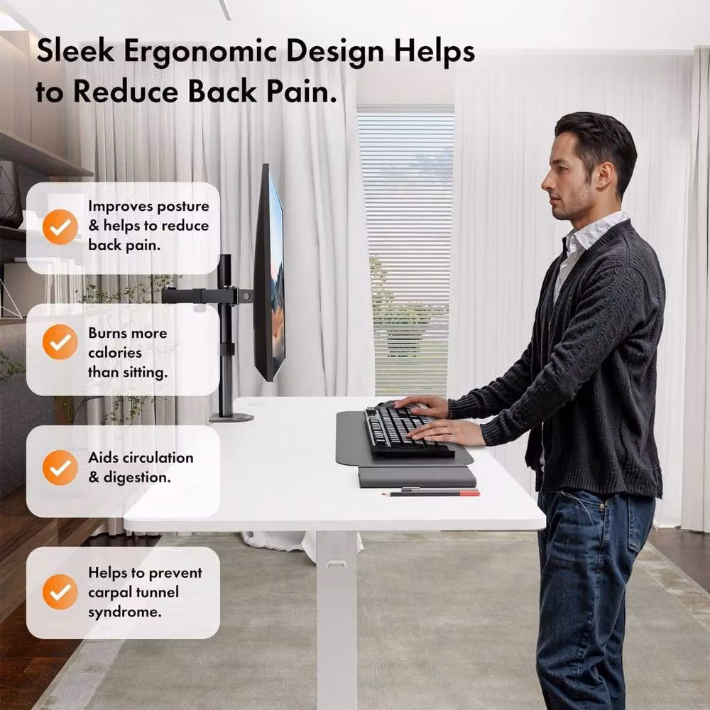 NESTLUNE Electric Height Adjustable Standing Desk in White for Home Office – 3