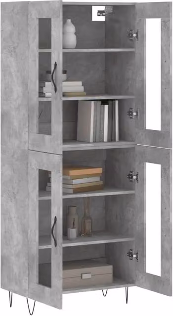 Berkfield Home Industrial Highboard in Concrete Grey with Glass Doors, W/D/H: 69.5 x 34 x 180 cm – 1