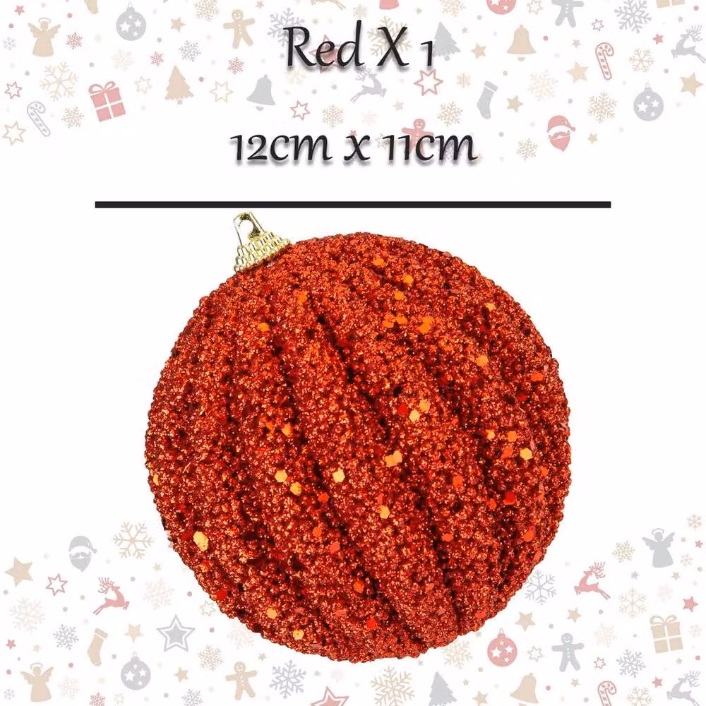 VFM e-Store Red Glitter Hanging Christmas Bauble Decoration, W: 12 cm, H: 11 cm – 2