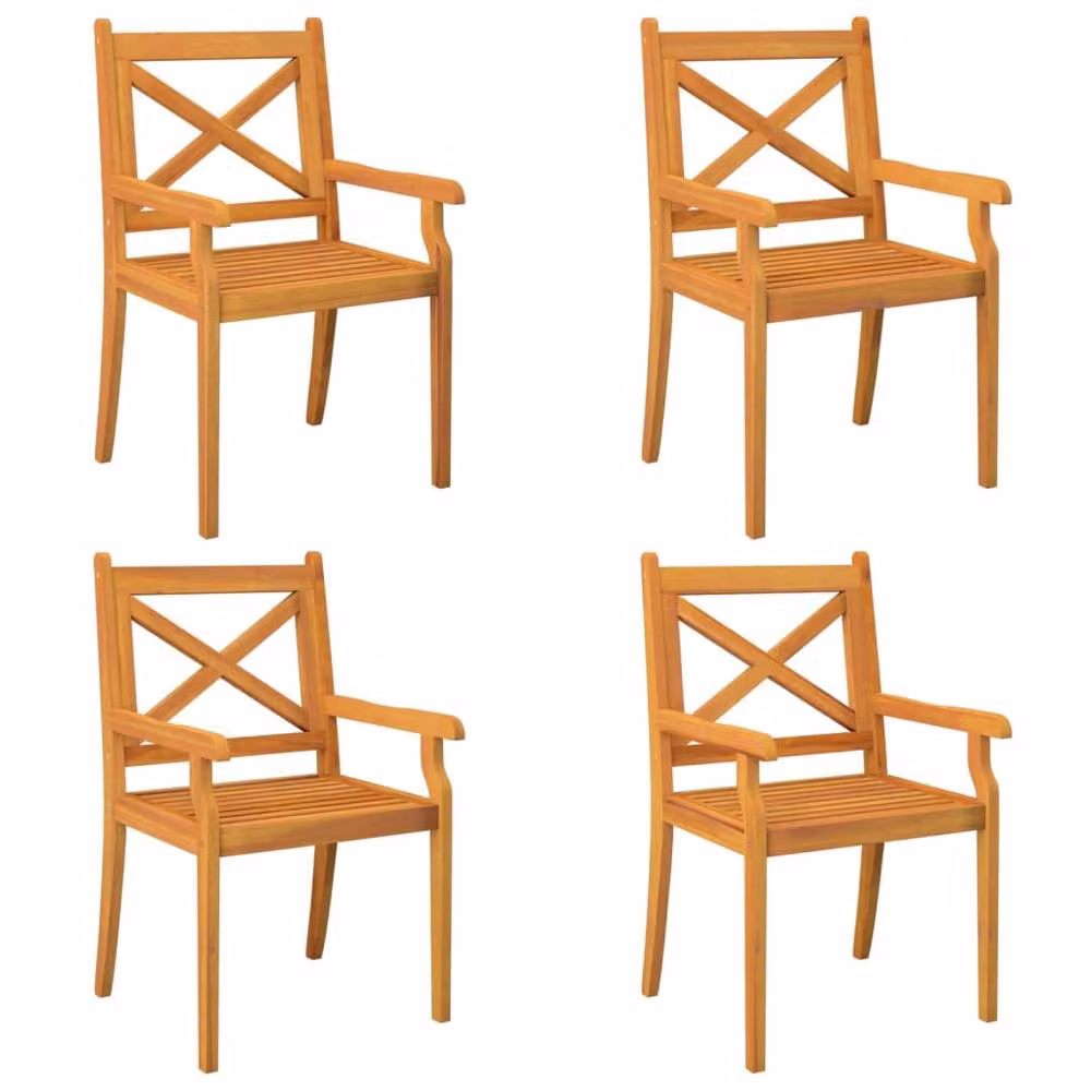 Berkfield Home Set of 4 Outdoor Dining Chairs in Brown Solid Acacia Wood – 1